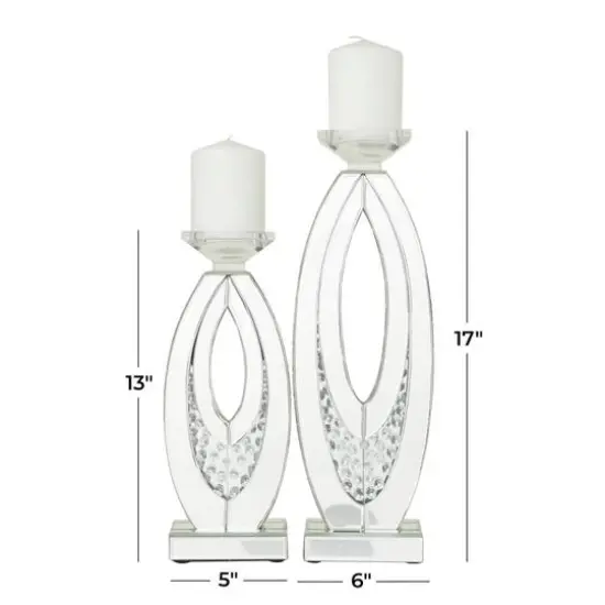 Set of 2 Clear MDF Glam Candle Holder, 17" x 6" x 4" {8}