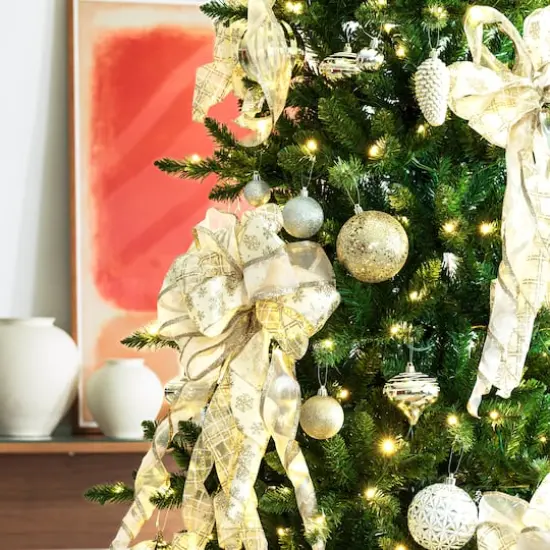 7.5ft. Pre-Lit Slim Fir Christmas Tree Kit with Ornaments, Tree Skirt & Santa Figurine {6}