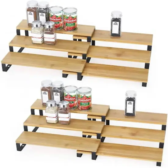 Natural 3-Tier Expandable Step Spice Rack for Kitchen Cabinet, 4ct. {1}