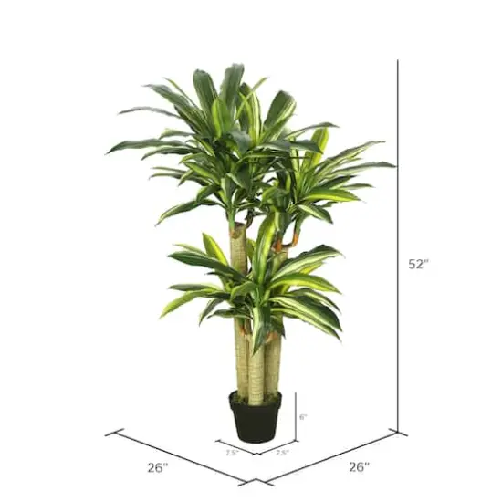 4.3ft. Potted Artificial Green & Yellow Dracaena Tree {5}