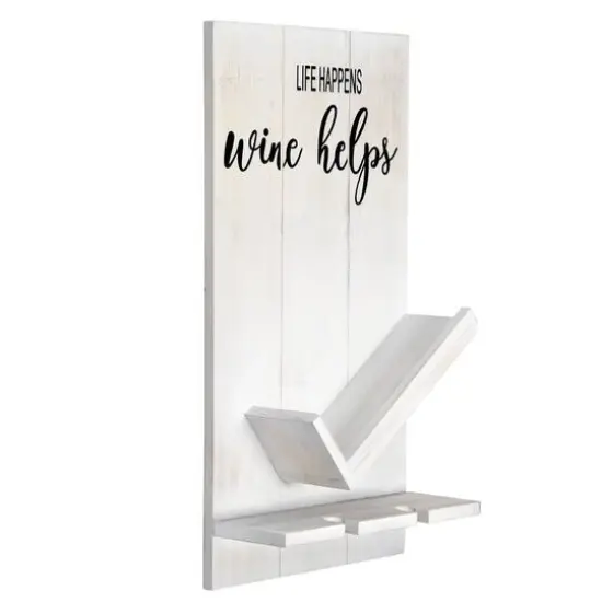 Elegant Designs Wall Mounted Wine Bottle Shelf & Glass Holder White Wash {7}