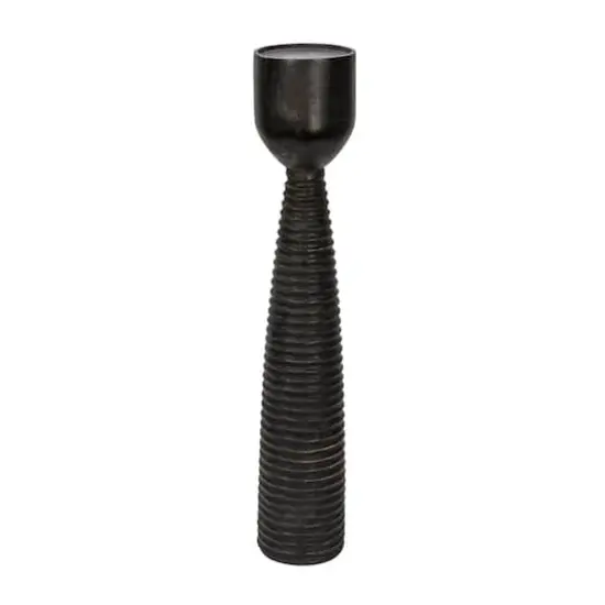 Hello Honey&reg; 20" Black Mango Wood Ribbed Pillar Candle Holder {1}