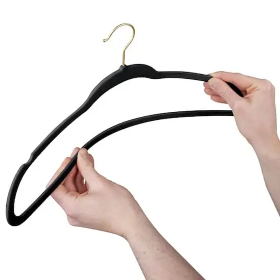 Simplify Slim Velvet Gold Hook Hangers, 25ct. Black {6}