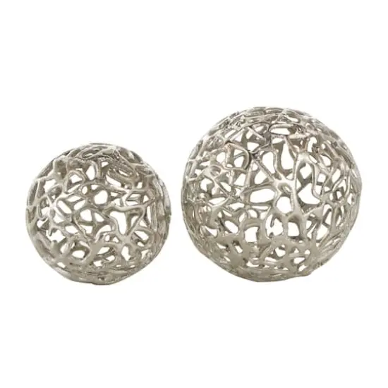 Open Lattice Work Aluminum Decorative Ball Orbs & Vase Filler Set Silver {1}
