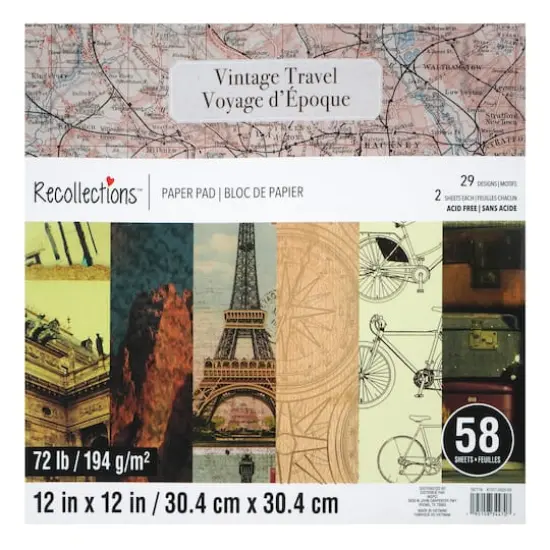12" x 12" Vintage Travel Paper Pad by Recollections&trade;, 58 Sheets {1}
