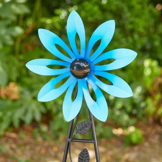 Glitzhome® 44" Metal Flower Wind Spinner Garden Stake Blue {7}