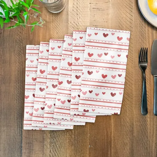 Multi Heart Stripes Pattern 10" x 10" Cotton Twill Napkin {4}