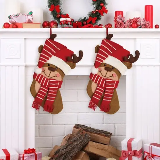Glitzhome&reg; 19" Reindeer Stockings, 2ct. {3}