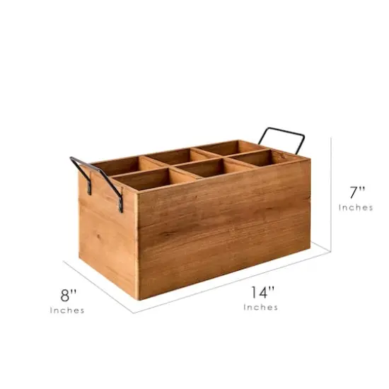 American Art Decor The Bourbon Bar Wood Crate Bottle Holder with Metal Handles - 7" x 14" x 8" {8}