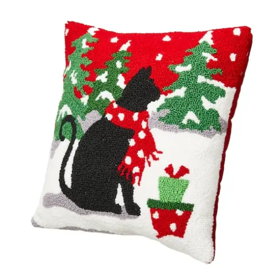 Glitzhome&reg; Hooked Christmas Cat Throw Pillow {6}