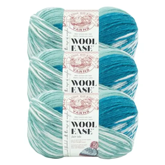 3 Pack Lion Brand&reg; Wool Ease&reg; Fair Isle Yarn Light Aqua and Turquoise {1}