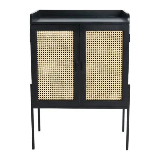 Hello Honey&reg; 3ft. Black Bar Cabinet with Natural Woven Cane Details {9}