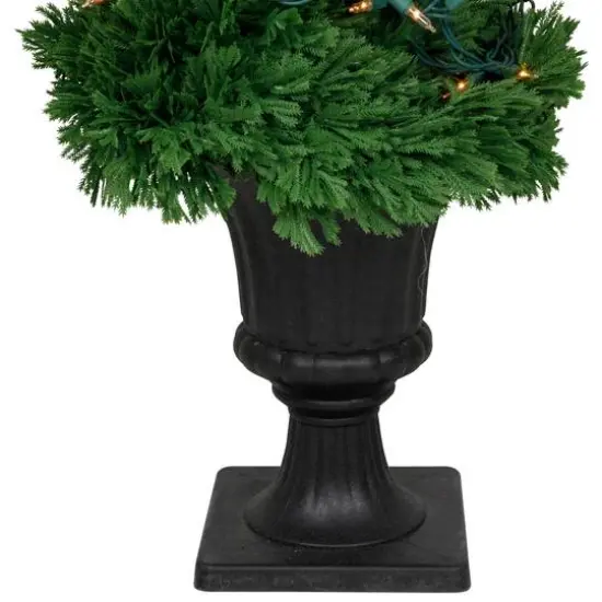 4.5ft. Pre-Lit Artificial Cedar Double Spiral Topiary Tree in Urn Style Pot, Clear Lights {6}