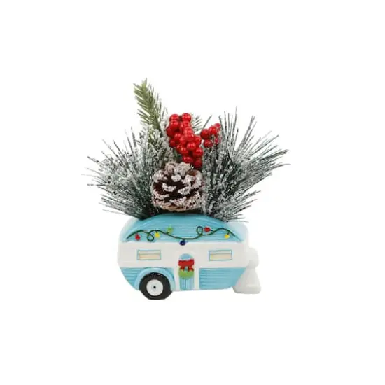 Christmas Mix In 8" Blue Ceramic Camper {1}