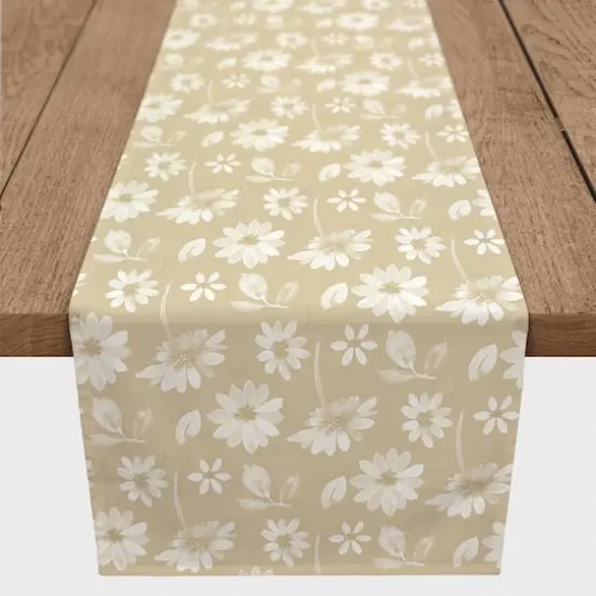 7.5ft. Tan & White Florals Cotton Twill Table Runner {1}