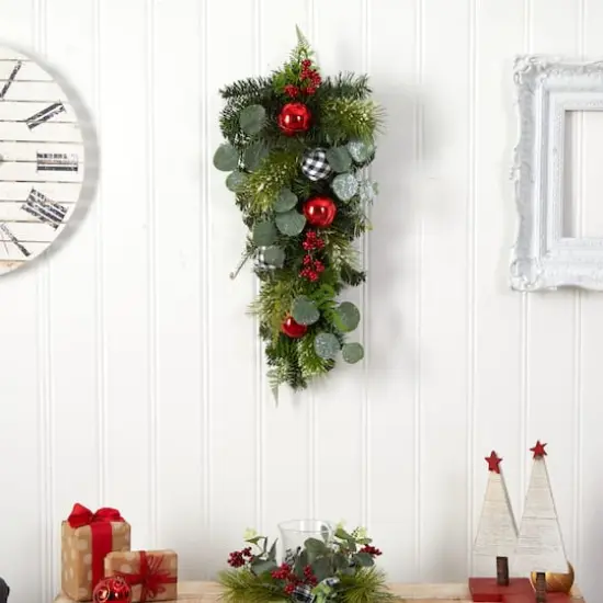 26" Christmas Greenery Ornament Teardrop Swag {3}