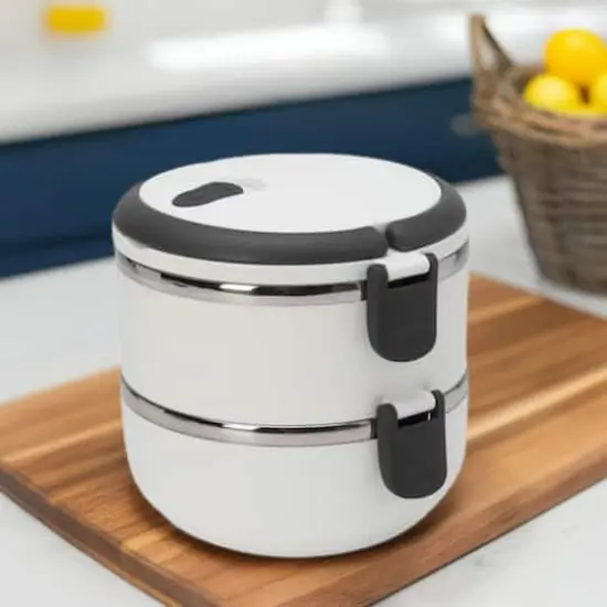 Kitchen Details 2-Tier White Insulated Stainless Steel Lunch Box {1}
