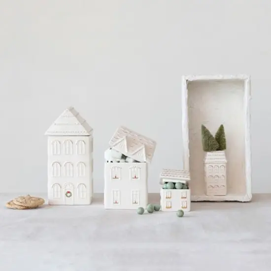 Hello Honey® White & Gold Hand-Painted Stoneware House Cookie Jar {4}