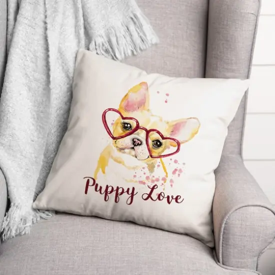 Heart Glasses Puppy Love 16" x 16" Throw Pillow {3}