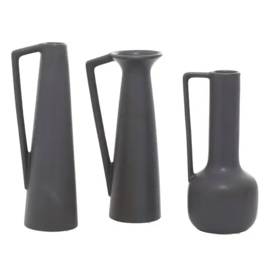 CosmoLiving by Cosmopolitan Set of 3 Dark Gray Ceramic Modern Vase, 12", 13", 11" {5}