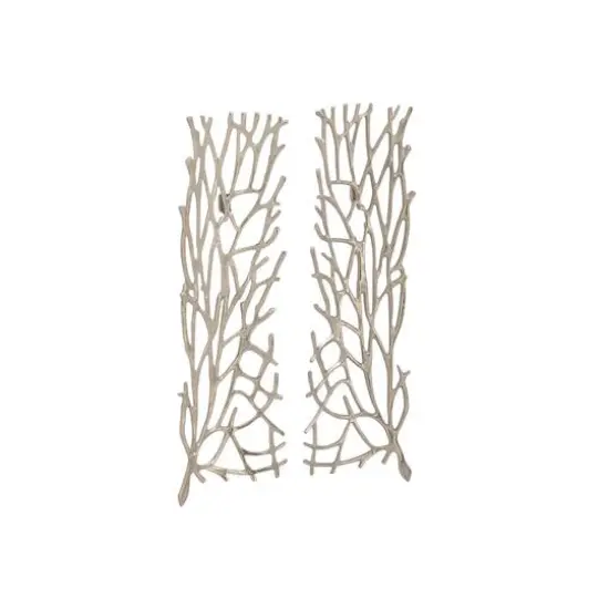 34" Silver Aluminum Modern Floral Wall D&eacute;cor Set {4}