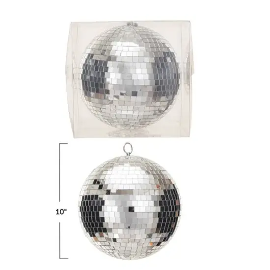 Hello Honey&reg; 10" Silver Round Hanging Glass & Foam Disco Ball {4}