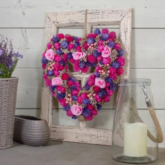 Pink and Purple Floral Berry and Twig Heart-Shaped Artificial Spring Wreath 13.5" {3}