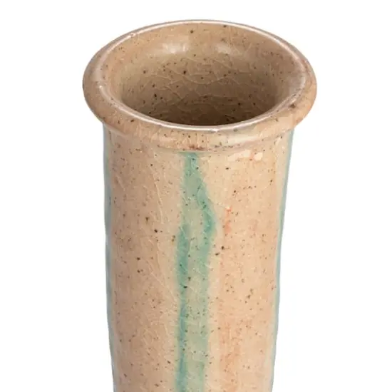 Hello Honey&reg; 14" Blue & Maroon Hand-Painted Crackle Glaze Terra Cotta Vase with Tall Neck {9}