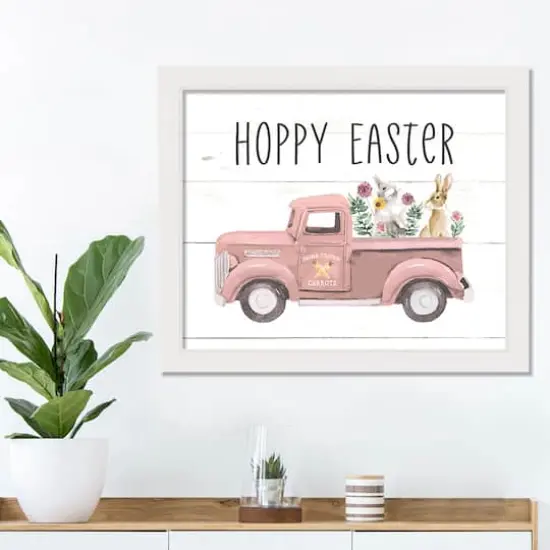 Hoppy Easter Truck 20" x 16" White Framed Print Under Plexiglass {3}