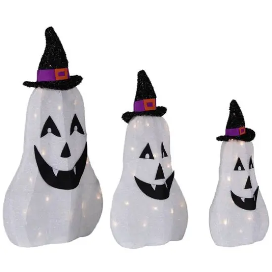LED Jack O' Lantern Ghosts Outdoor Halloween Decoration Set {6}