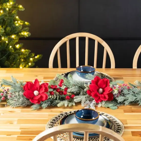 Glitzhome&reg; 6FT Christmas Red Mangnolia & Berry Garland {6}