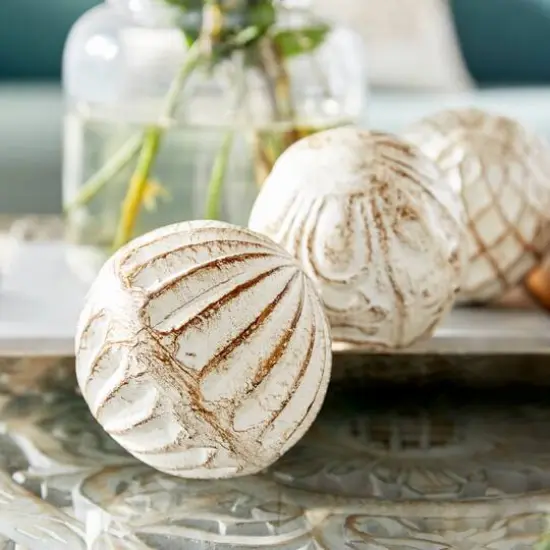 4" Distressed White Ceramic Country Orb Vase Filler Set {10}