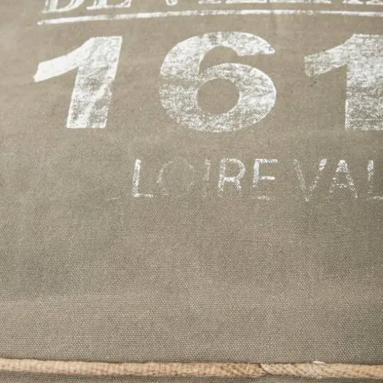 Gray Fabric and Leather Rustic Pouf, 17" x 21" x 21" {7}