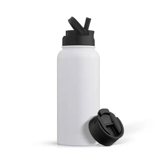 JoyJolt&reg; 32oz. Vacuum Insulated Water Bottle With Flip Lid & Sport Straw Lid White {1}