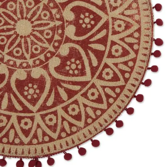 Barn Red Block Print On Natural Round Jute Placemat (Set of 6) {3}