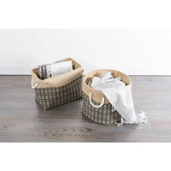 DII&reg; 9" Black Ikat Rectangle Burlap Bin {6}