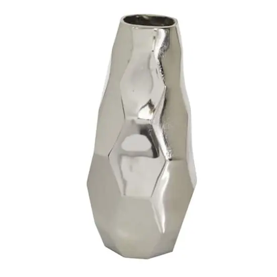 Silver Aluminum Contemporary Vase, 15" x 7" x 7" {3}