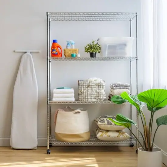 Iris&reg; 73.5" Silver 4-Tier Rolling Wire Rack Shelf {7}