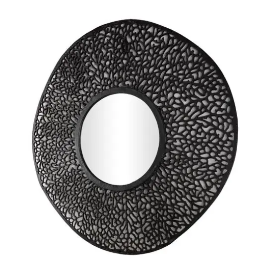 45" Black Abstract Aluminum Wall Mirror with Open Lattice Frame {2}