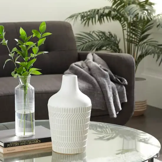 White Metal Contemporary Style Vase, 13" x 8" x 8" {7}