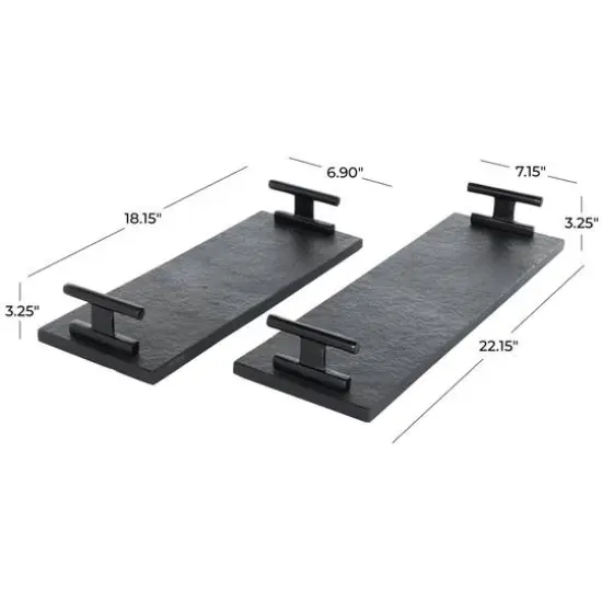 Black Marble Slim Textured Living Room D&eacute;cor Tray with Rod Handles, 2ct. {8}