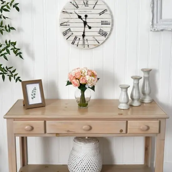 12" Pink & White Rose & Hydrangea Bouquet Arrangement in Glass Vase {4}