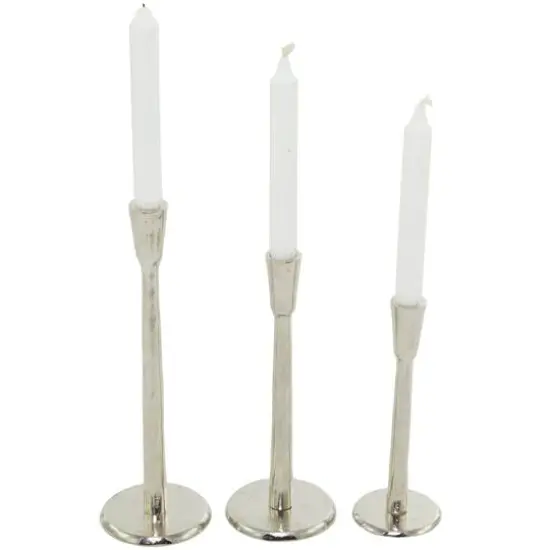 Silver Aluminum Tapered Candle Holder Set {1}