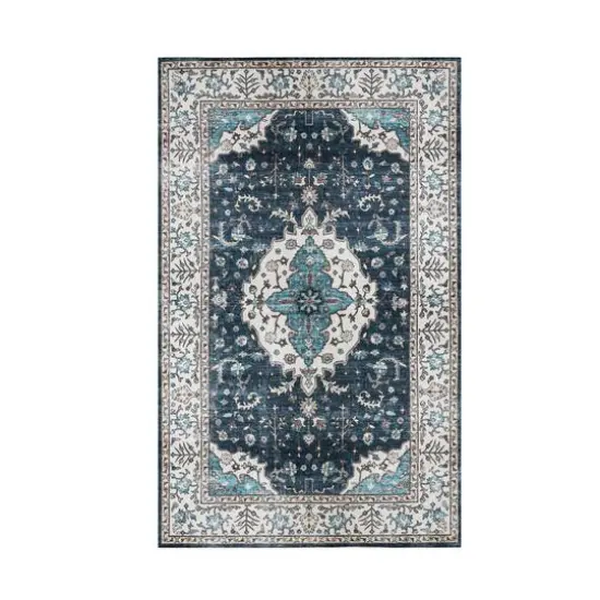 Glitzhome&reg; 5ft. x 8ft. Blue & Ivory Oriental Area Rug {1}