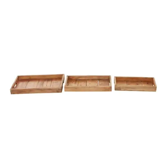 Brown Rectangle Wood Rustic Tray Set {1}