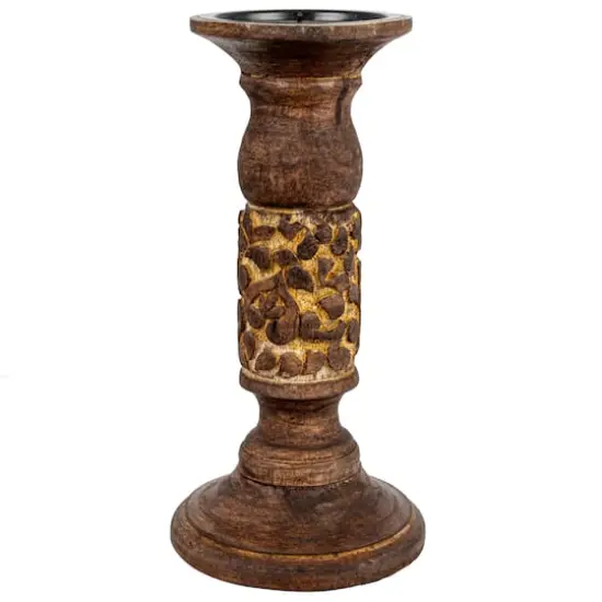 Hello Honey&reg; 5" Natural Carved Wood Candle Holder {4}