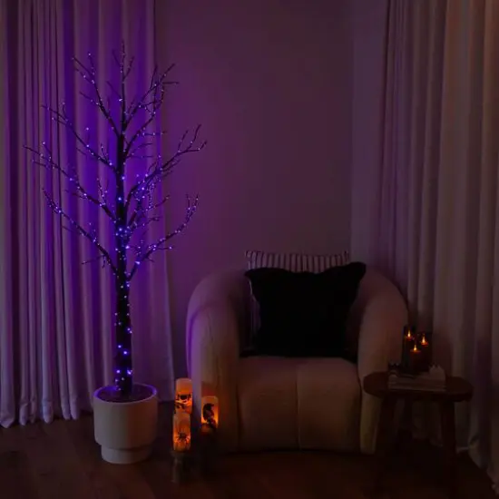 6ft. Pre-Lit Artificial Halloween Twig Tree with 480 Orange & Purple LED Lights {11}