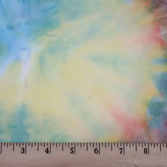 Fabric Merchants Yellow, Peach, Gray & Blue Tie Dye Double Brushed 4-Way Stretch Fabric {3}