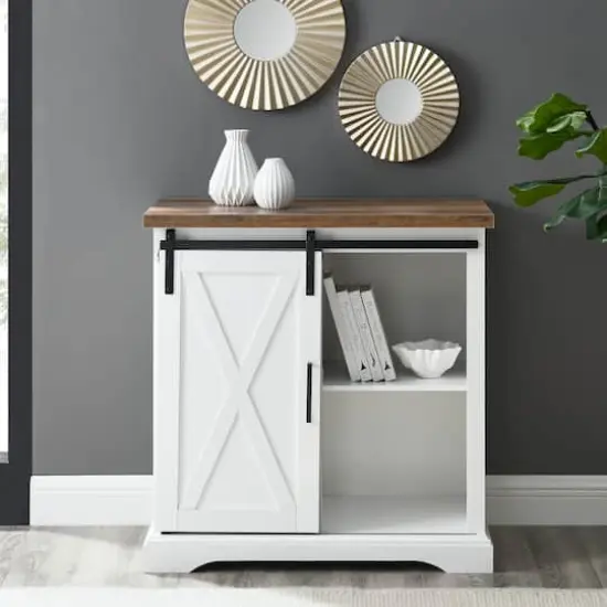 Walker Edison Reclaimed Barnwood 32" Sliding Barn Door Farmhouse Accent Cabinet {3}
