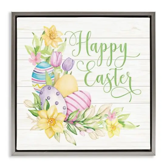 Stupell Industries Happy Easter Daffodils Floater Framed Art Gray {1}